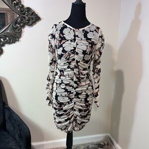 Abercrombie & Fitch Black and White Ruched Bodycon Dress
